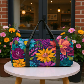Vibrant Floral Pattern Duffle Bag