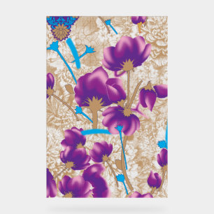 Vibrant floral pattern featuring purple and blue f acrylic sign