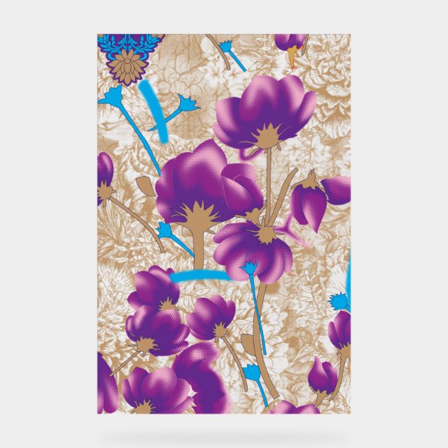 Vibrant floral pattern featuring purple and blue f acrylic sign (Front)