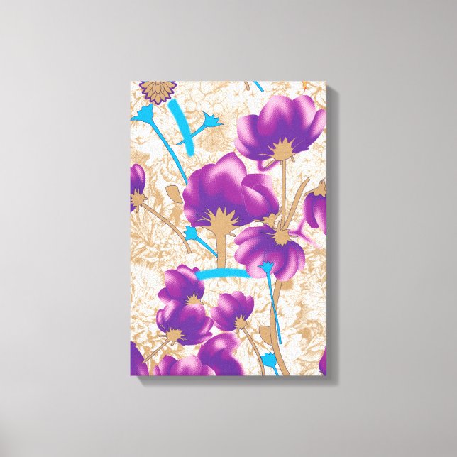Vibrant floral pattern featuring purple and blue f canvas print (Front)