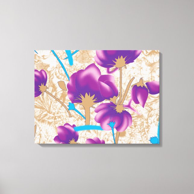 Vibrant floral pattern featuring purple and blue f canvas print (Front)