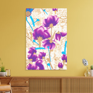 Vibrant floral pattern featuring purple and blue f canvas print
