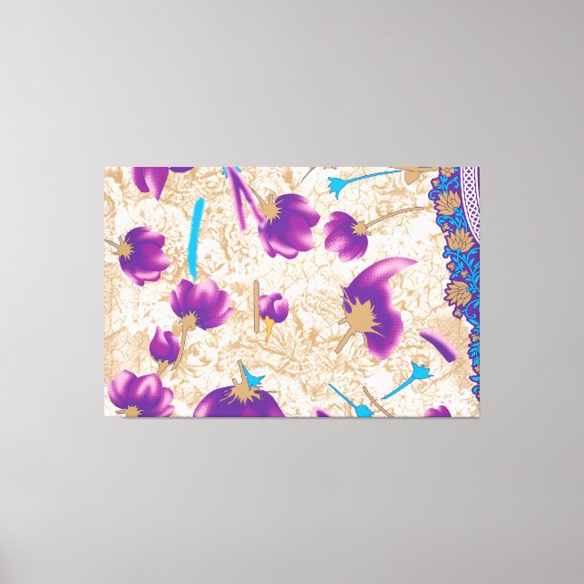 Vibrant floral pattern featuring purple and blue f canvas print (Front)