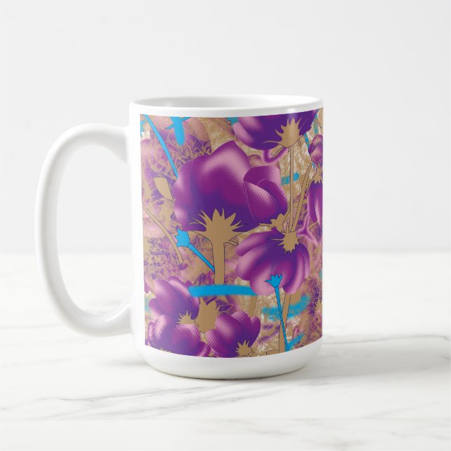 Vibrant floral pattern featuring purple and blue f coffee mug (Left)