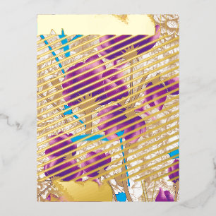 Vibrant floral pattern featuring purple and blue f foil holiday postcard