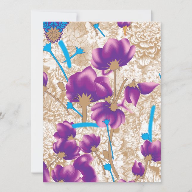 Vibrant floral pattern featuring purple and blue f holiday card (Front)