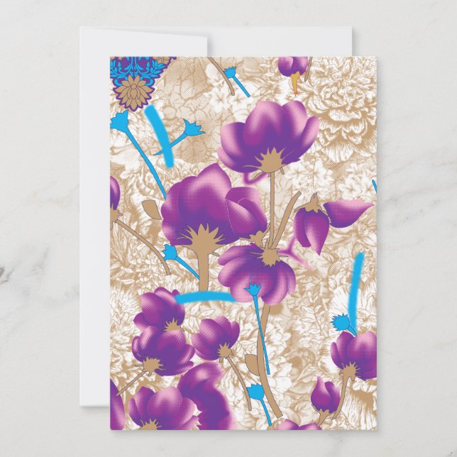 Vibrant floral pattern featuring purple and blue f invitation (Front)