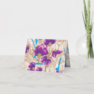 Vibrant floral pattern featuring purple and blue f note card