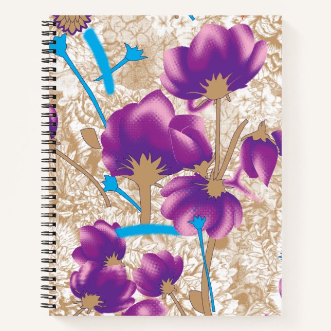 Vibrant floral pattern featuring purple and blue f notebook (Front)
