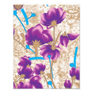Vibrant floral pattern featuring purple and blue f photo print