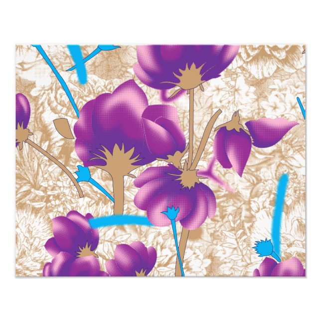 Vibrant floral pattern featuring purple and blue f photo print (Front)