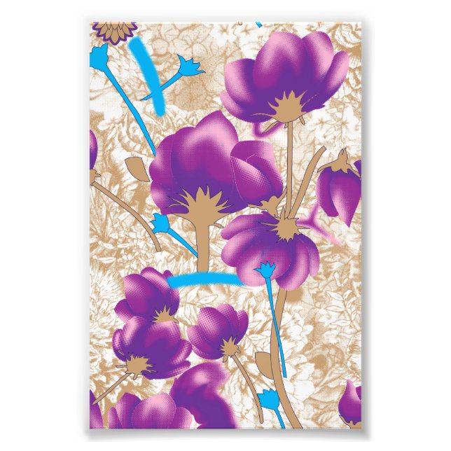Vibrant floral pattern featuring purple and blue f photo print (Front)