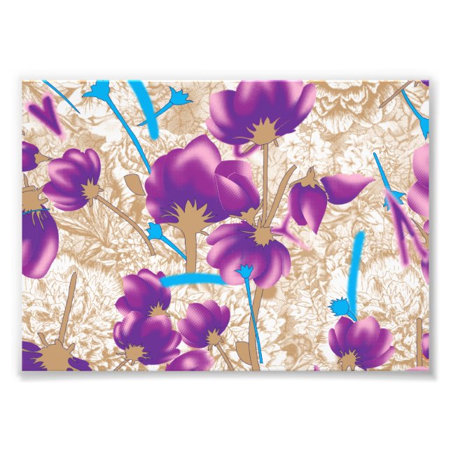 Vibrant floral pattern featuring purple and blue f photo print (Front)