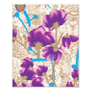 Vibrant floral pattern featuring purple and blue f photo print