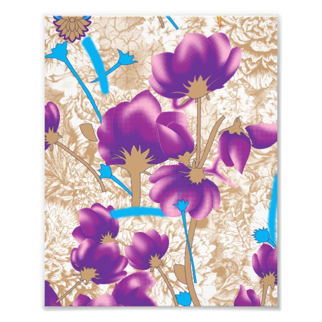 Vibrant floral pattern featuring purple and blue f photo print (Front)