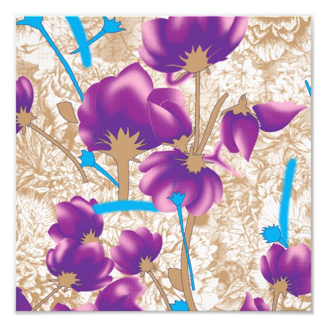 Vibrant floral pattern featuring purple and blue f photo print (Front)