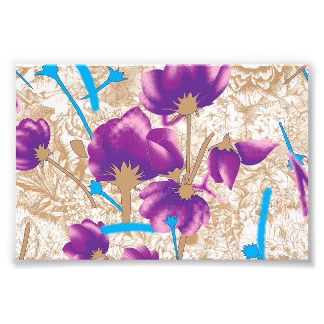 Vibrant floral pattern featuring purple and blue f photo print (Front)