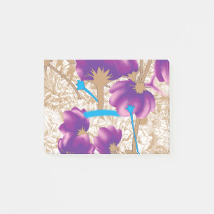 Vibrant floral pattern featuring purple and blue f post-it notes