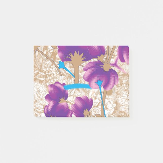 Vibrant floral pattern featuring purple and blue f post-it notes (Front)