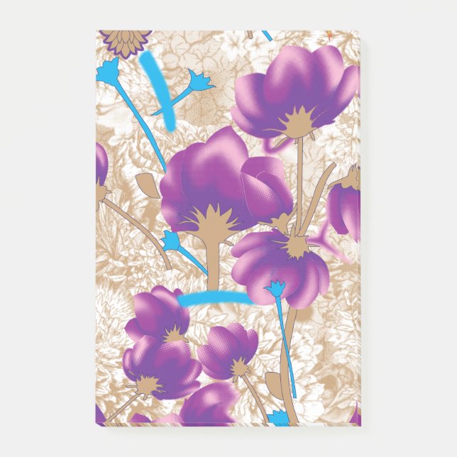 Vibrant floral pattern featuring purple and blue f post-it notes (Front)