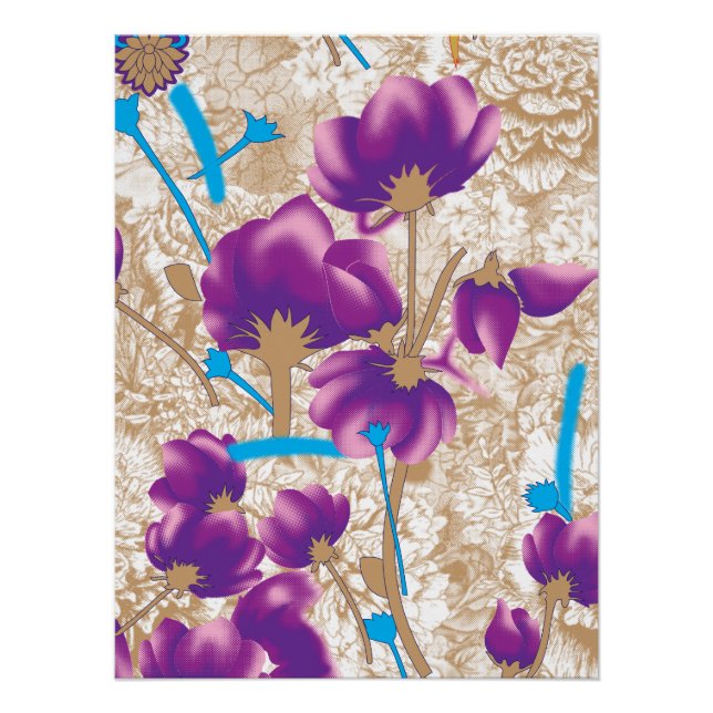 Vibrant floral pattern featuring purple and blue f poster (Front)