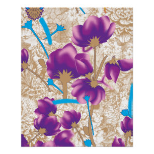 Vibrant floral pattern featuring purple and blue f poster