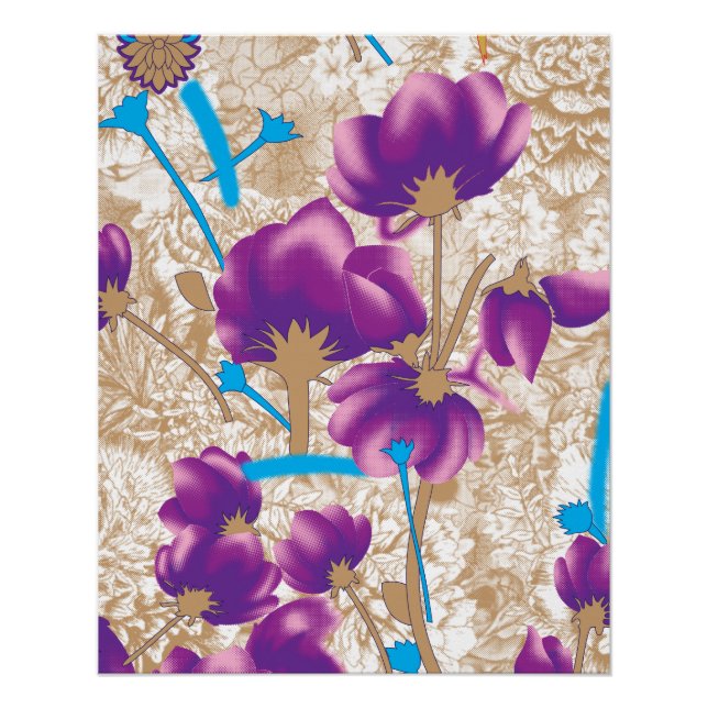 Vibrant floral pattern featuring purple and blue f poster (Front)
