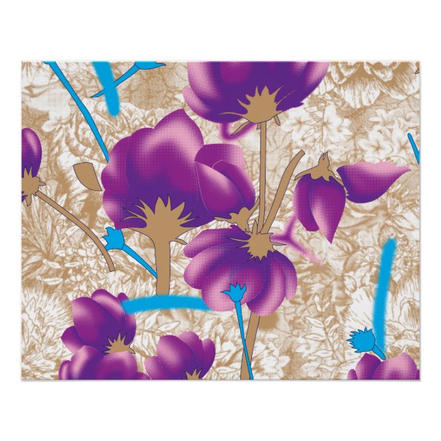 Vibrant floral pattern featuring purple and blue f poster (Front)