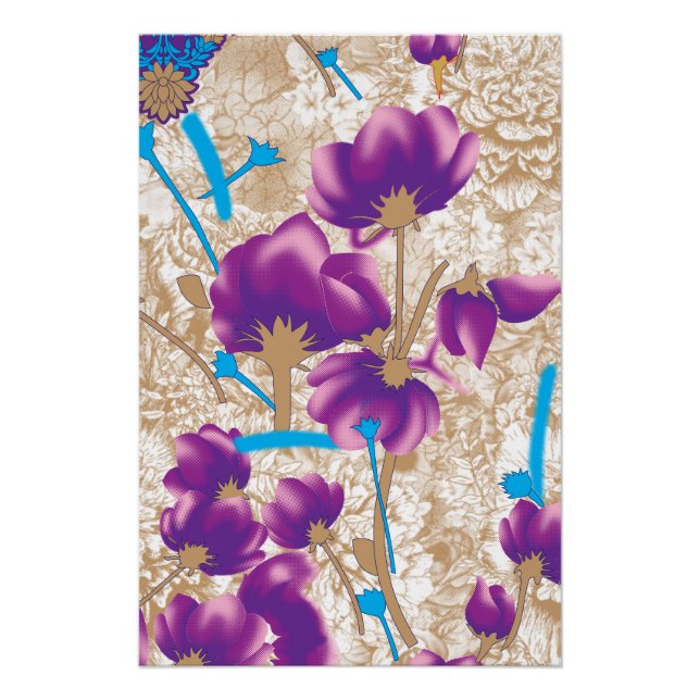 Vibrant floral pattern featuring purple and blue f poster (Front)