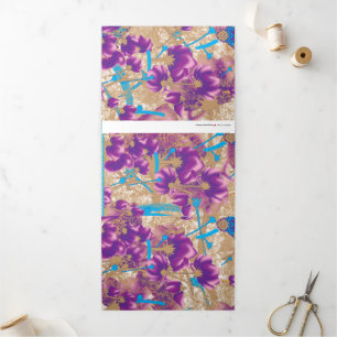 Vibrant floral pattern featuring purple and blue f Tri-Fold holiday card