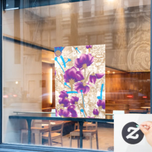 Vibrant floral pattern featuring purple and blue f window cling