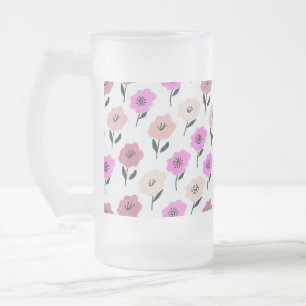 Vibrant Floral Pattern Frosted Glass Beer Mug