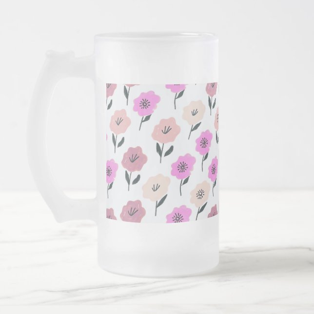 Vibrant Floral Pattern Frosted Glass Beer Mug (Left)