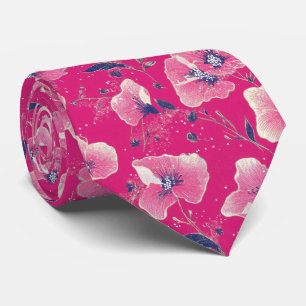 Vibrant Floral Pattern in Pink, White & Royal Blue Tie