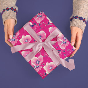 Vibrant Floral Pattern in Pink, White & Royal Blue Wrapping Paper