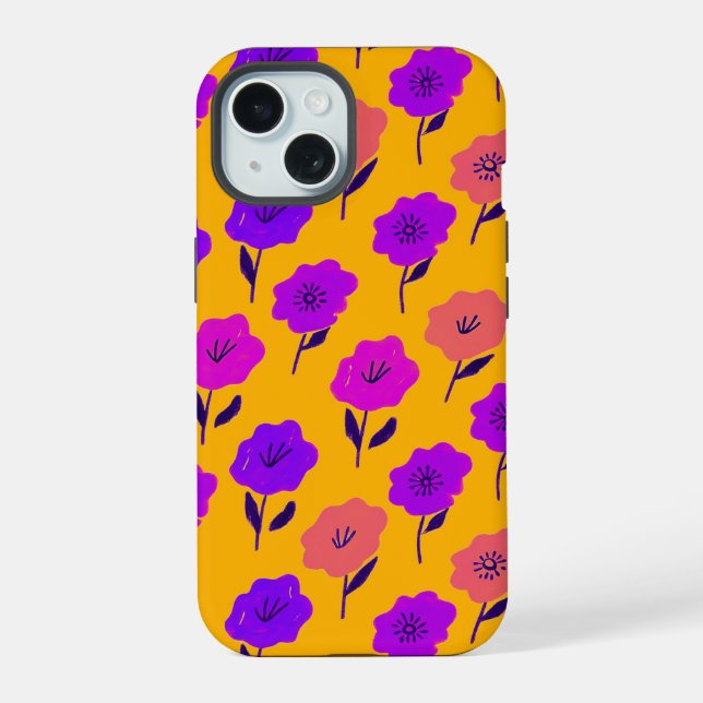 Vibrant Floral Pattern iPhone 15 Case (Back)