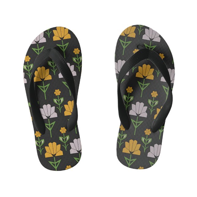 Vibrant Floral Pattern Kid's Flip Flops (Footbed)