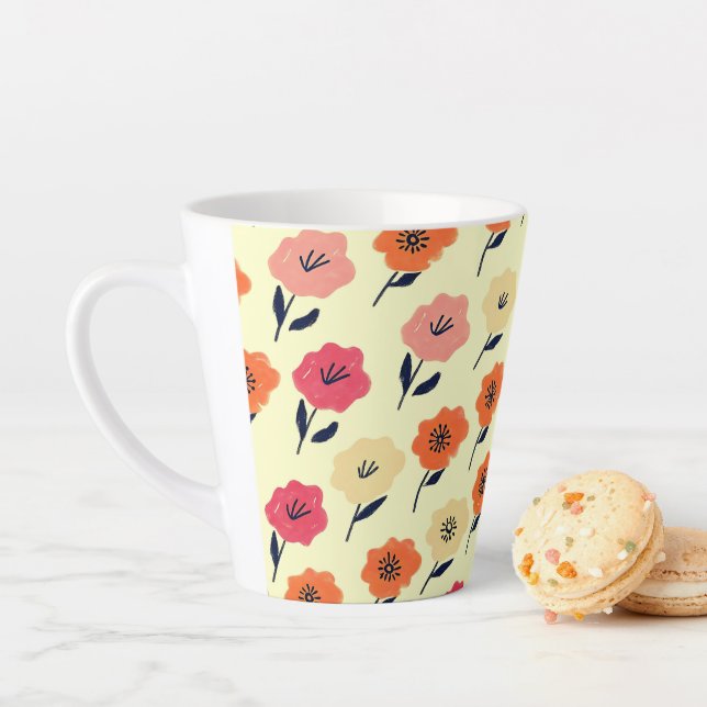 Vibrant Floral Pattern Latte Mug (In Situ)