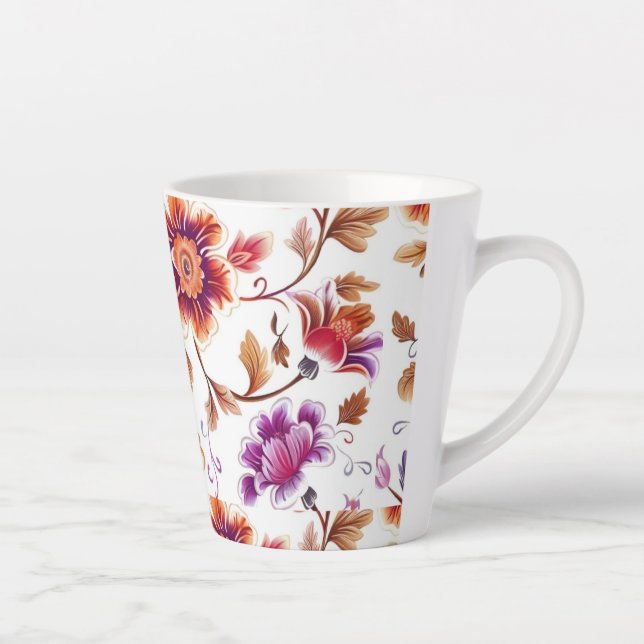 Vibrant Floral Pattern Latte Mug | Colourful Botan (Right)