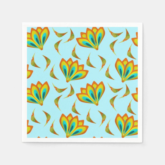 Vibrant floral pattern on light blue background napkin (Front)