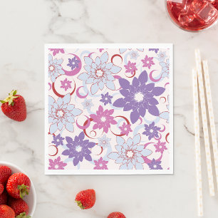 Vibrant Floral Pattern Purple Pink Blue Flowers Napkin