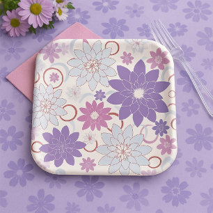 Vibrant Floral Pattern Purple Pink Blue Flowers  Paper Plate