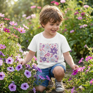 Vibrant Floral Pattern Purple Pink Blue Flowers  T-Shirt