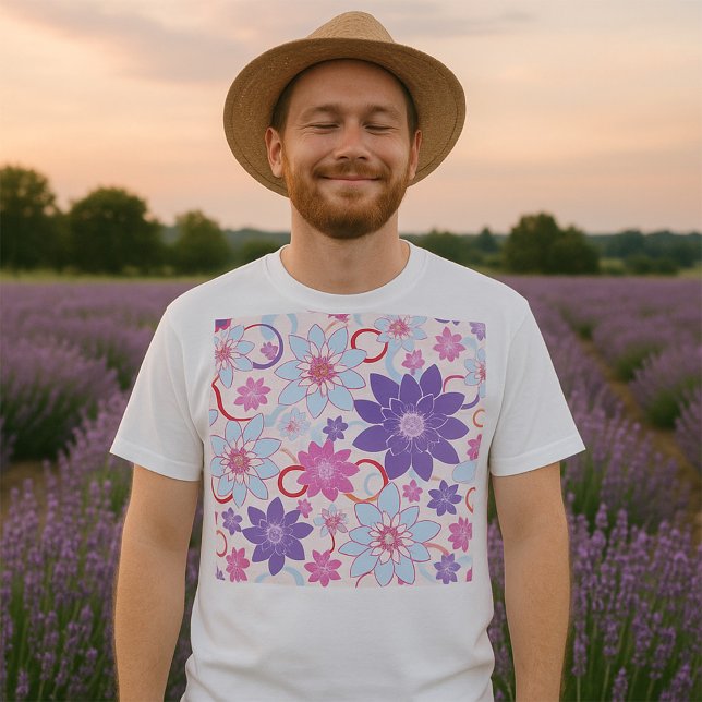 Vibrant Floral Pattern Purple Pink Blue Flowers  T-Shirt (Creator Uploaded)