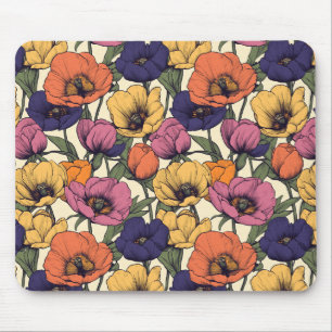 Vibrant Floral Pattern with Colorful Poppies Mouse Mat