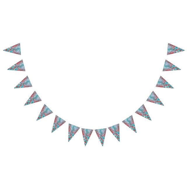 Vibrant floral pattern with turquoise flowers, red bunting  (All)