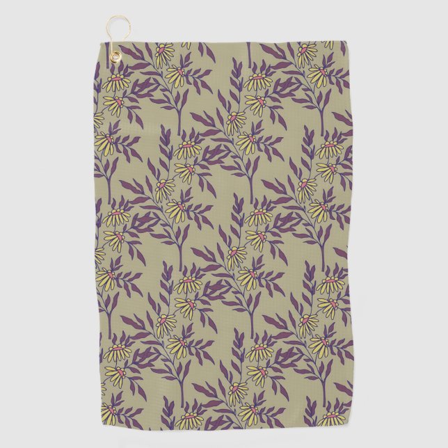 Vibrant Floral Pattern with Yellow Daisies  Golf Towel (Front)