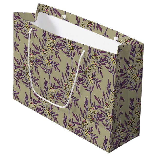Vibrant Floral Pattern with Yellow Daisies  Large Gift Bag (Front Angled)