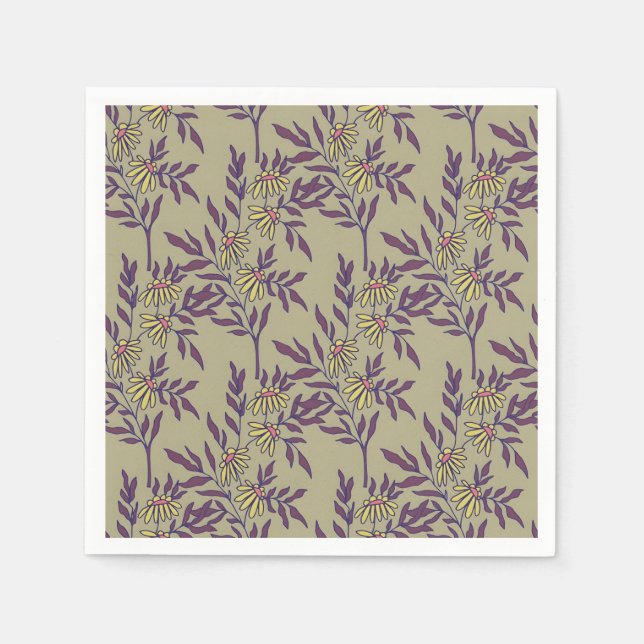 Vibrant Floral Pattern with Yellow Daisies  Napkin (Front)