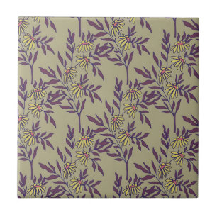 Vibrant Floral Pattern with Yellow Daisies  Tile